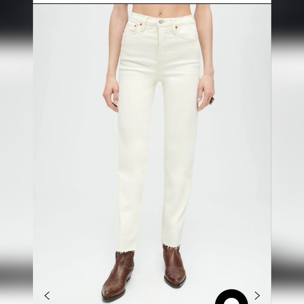 Re/done 70s Stovetop Vintage White Button Fly Straight Haw hem Jeans